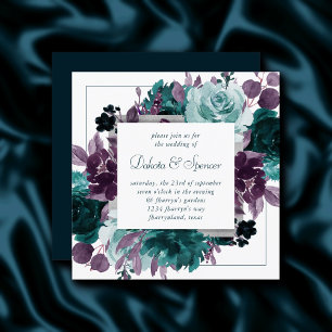 Invitation Moody Boho   Turquoise Carré Floral Mariage de cou