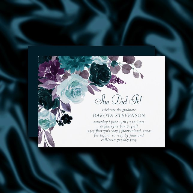 Invitation Moody Boho | Turquoise et violet Rose foncé Floral (Créateur téléchargé)