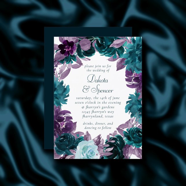 Invitation Moody Boho | Turquoise Turquoise Dark Floral Maria (Créateur téléchargé)