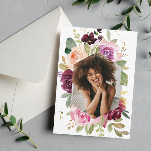 Invitation Moody Bourgogne Aquarelle Florale Photo Graduation