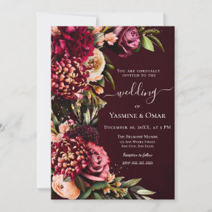Invitation Moody Bourgogne Elegant Floral avec Mariage de cod