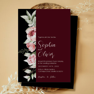 Invitation Moody Dark Bourgogne Floral Mariage gothique