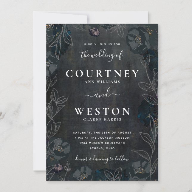 Invitation Moody Dark Floral Mariage (Devant)