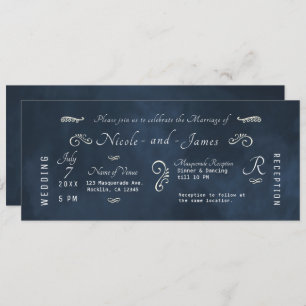 Invitation Moody Dark Navy Blue Aquarelle Mariage moderne