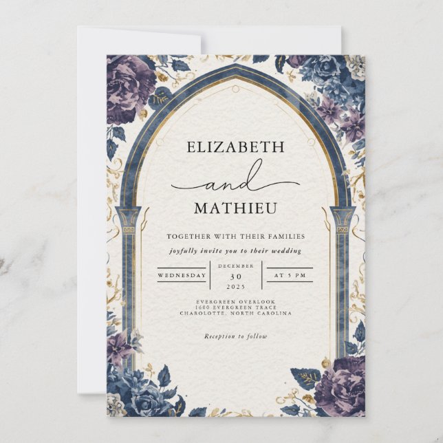 Invitation Moody Deep Purple Florple Arch Mariage (Devant)