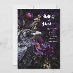 Invitation Moody Elegant Purple Jardin Gothique Floral Crow
