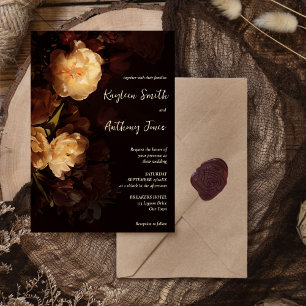 Invitation Moody fleurs vintages foncées mariage tout en un