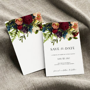 Invitation Moody Floral Burgundy Wedding Enregistrer la date