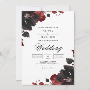 Invitation Moody Floral Crimson Romance Mariage