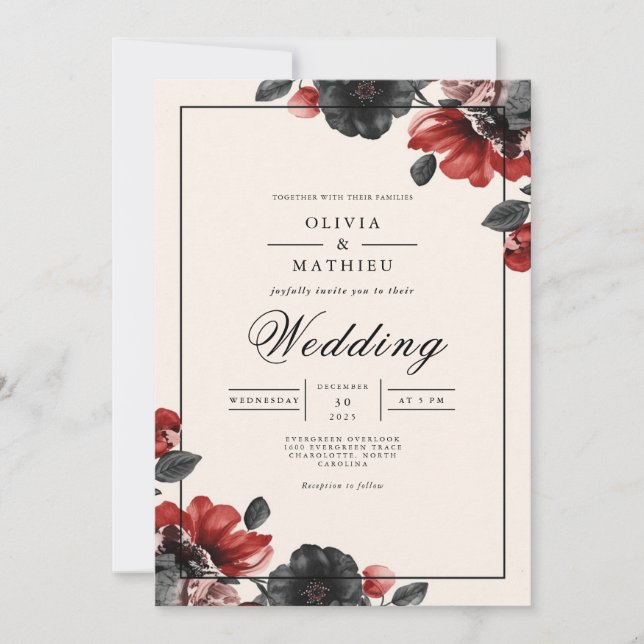 Invitation Moody Floral Mariage romantique (Devant)