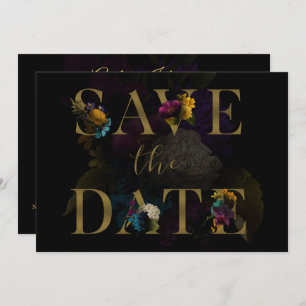 Invitation Moody Floral Noir Mariage Monogramme Enregistrer L