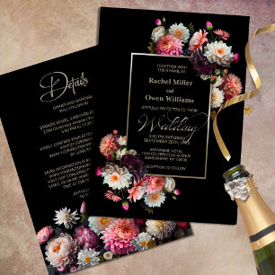 Invitation Moody Floral noir tout en un Mariage
