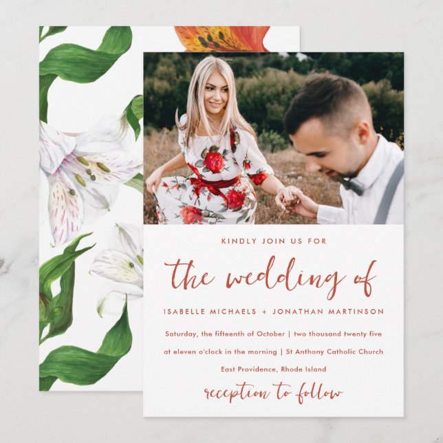 Invitation Moody Floral Pattern Mariage photo (Devant / Derrière)