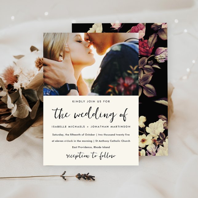 Invitation Moody Floral Pattern Mariage photo (Créateur téléchargé)