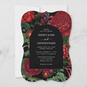 Invitation Moody Florals Arc Noir Bourgogne Rouge Mariage