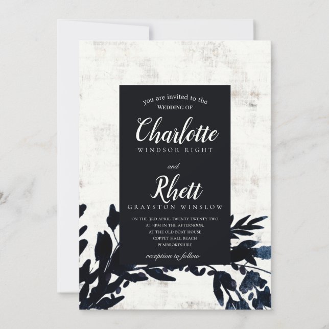 INVITATION 'Moody Florals, motif demi-page' (Devant)