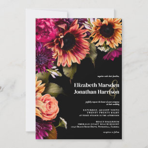 Invitation Moody foncé Bourgogne jaune Floral Boho Noir