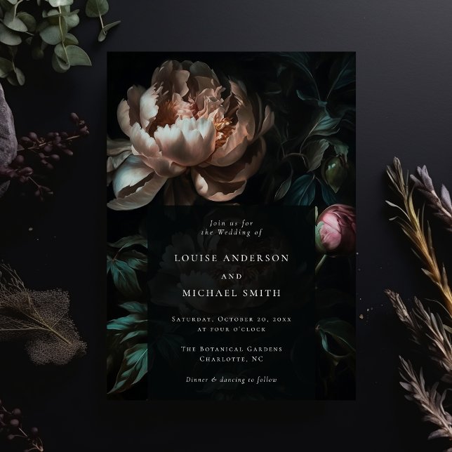 Invitation Moody foncé Floral Romantique Black Peony Mariage (Créateur téléchargé)