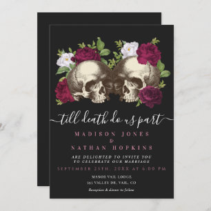 Invitation Moody foncé Gothique Crâne Mariage floral