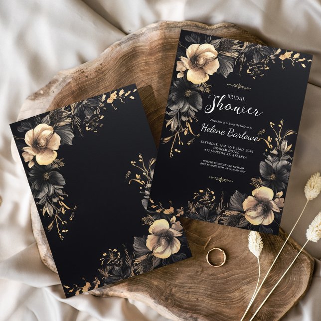 Invitation Moody foncé gothique Fête des mariées florale (Dark Moody Gothic Floral Bridal Shower Invitation)