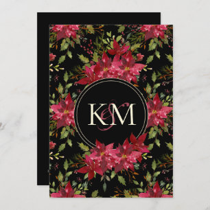 Invitation Moody foncé Mariage Claret Red Poinsettia Monogram