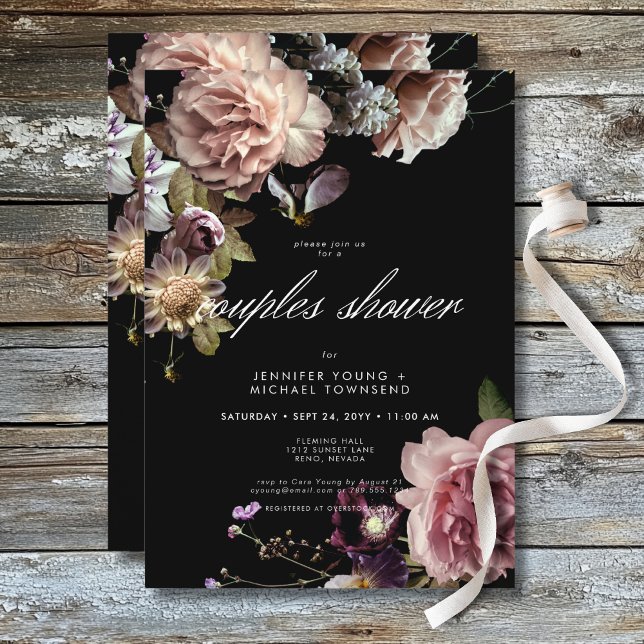 Invitation Moody foncé Pastel Opulent Floral Couples Douche (Dark Moody Pastel Opulent Floral Couples Shower Invitation)