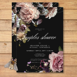 Invitation Moody foncé Pastel Opulent Floral Couples Douche