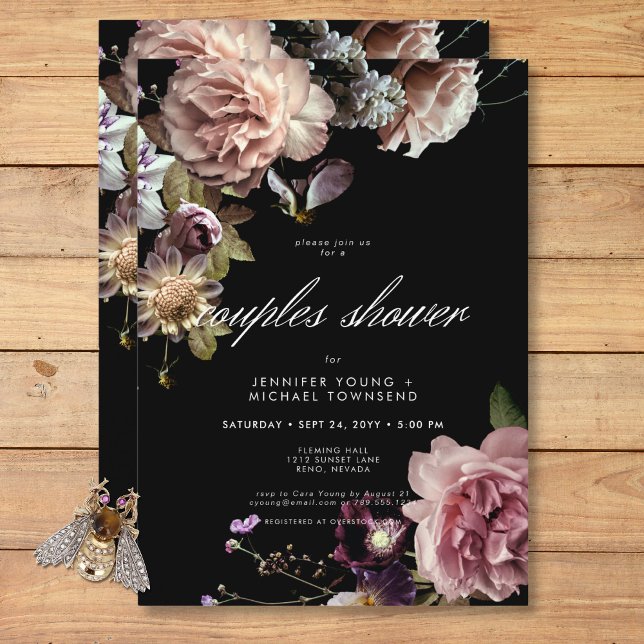 Invitation Moody foncé Pastel Opulent Floral Couples Douche (Dark Moody Pastel Opulent Floral Couples Shower Invitation)