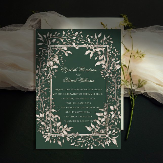 Invitation Moody Forest Botanical Emerald Classic Mariage (moody forest wedding invitation botanical frame dark green vintage elegant classic traditional )