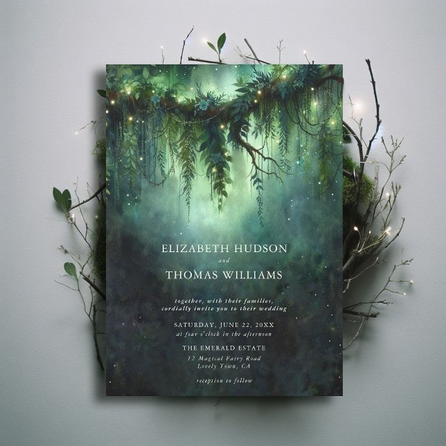 Invitation Moody Forest enchantée Magique moderne Mariage fon (moody forest wedding enchanted fairy tale faerie woodland magical bespoke elegant modern invitation)