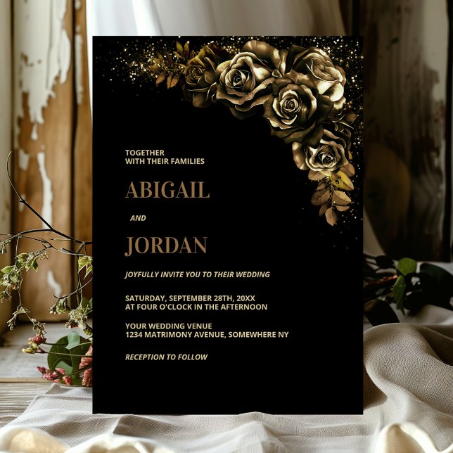 Invitation Moody Gold Floral Mariage (Créateur téléchargé)