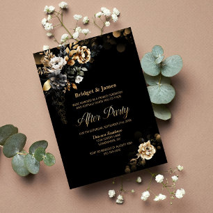 Invitation Moody Gold Floral Mariage noir après la fête