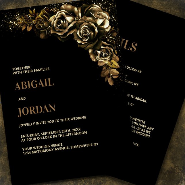 Invitation Moody Gold Floral tout en un Mariage (Créateur téléchargé)
