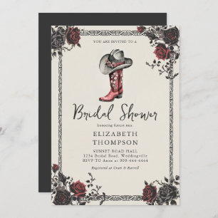 Invitation Moody Goth Western Red Black Roses Fête des mariée
