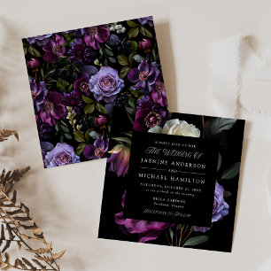 Invitation Moody Gothic Floral Carré Mariage