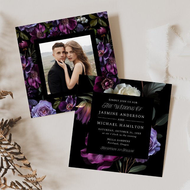 Invitation Moody Gothic Floral Carré Mariage photo (Créateur téléchargé)