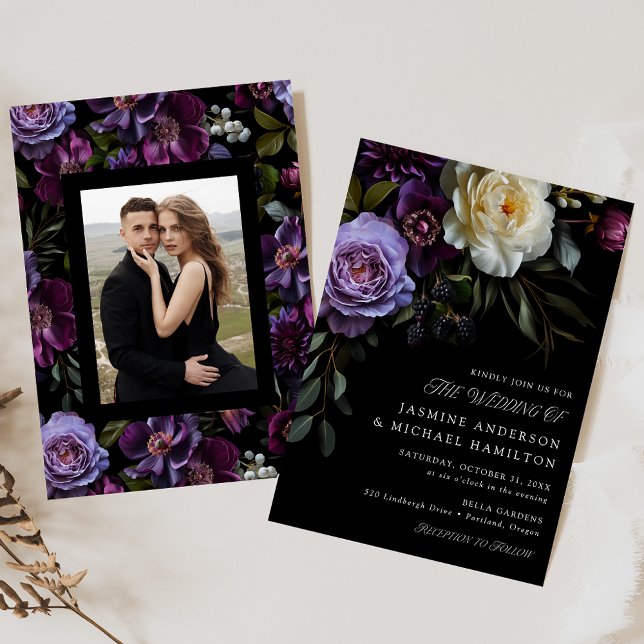Invitation Moody Gothic Floral Mariage photo (Créateur téléchargé)