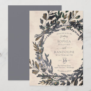 Invitation Moody Gothic Floral Wreath acier gris or