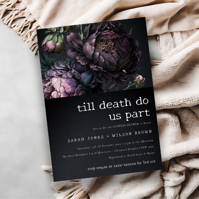 Invitation Moody Gothic Purple Black Peony Couples Douche (Créateur téléchargé)