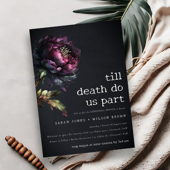 Invitation Moody Gothic Purple Black Peony Dîner De Répétitio (Créateur téléchargé)
