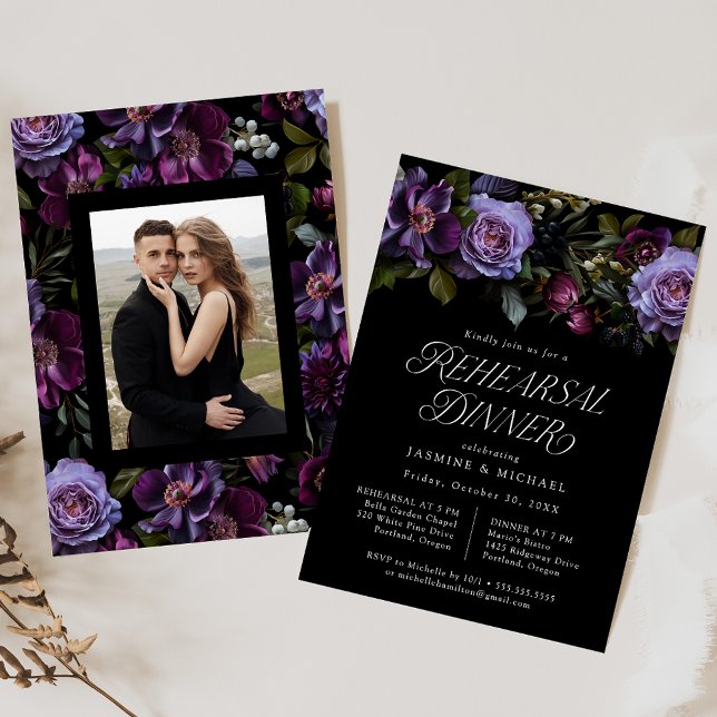 Invitation Moody Gothic Purple Floral Dîner De Répétition Pho (Créateur téléchargé)