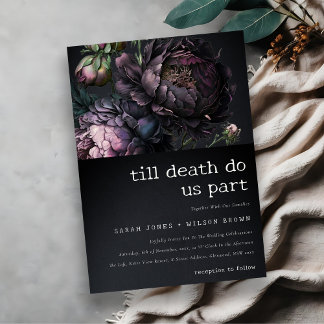 Invitation Moody Gothic violet foncé Mariage de pivoine noire