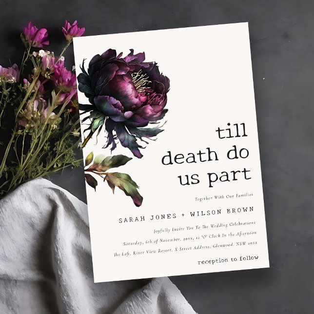 Invitation Moody Gothic violet foncé Mariage de pivoine noire (Créateur téléchargé)
