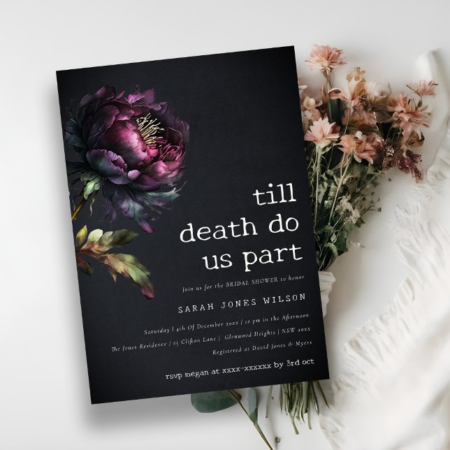 Invitation Moody Gothique Purple Black Peony Fête des mariées (Créateur téléchargé)