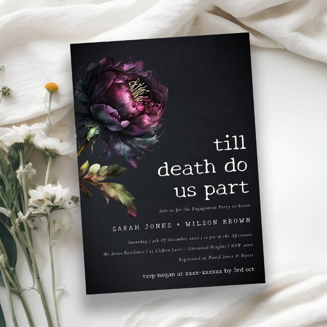Invitation Moody Gothique Purple Black Peony Fiançailles (Créateur téléchargé)