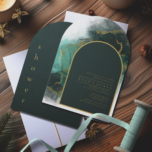 Invitation Moody Ink Emerald Gold Fête des mariées Arch ID988