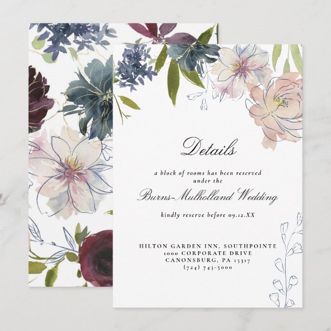 Invitation Moody Jewel Tone Floral Mariage Informations clien (Devant / Derrière)