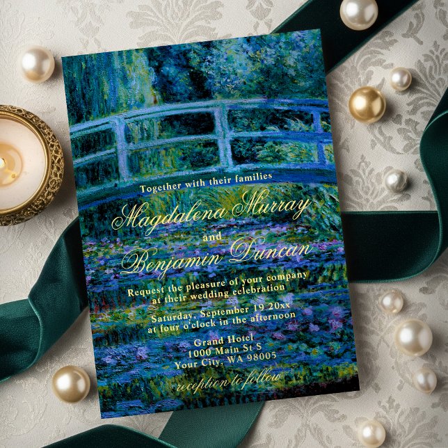 Invitation Moody Jewel Tones Monet Lily Pond Fine Art Wedding (Créateur téléchargé)