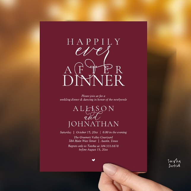 Invitation Moody Meriot Happily Ever After Dinner Wedding (Wine Red Burgundy Happily Ever After Dinner Modern Script Wedding Invitation Card)