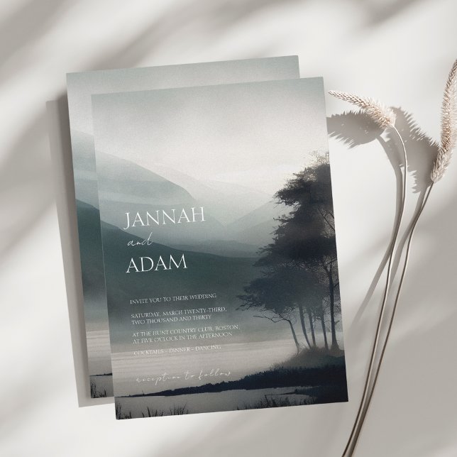 Invitation Moody Mountain Dark esthétique Mariage bois (Créateur téléchargé)